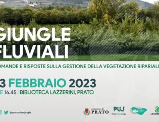 locandina evento con immagine di un argine fluviale verde