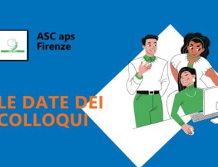 Tre persone disegnate davanti a uno schermo del computer. Accanto la scritta "colloqui di selezione"